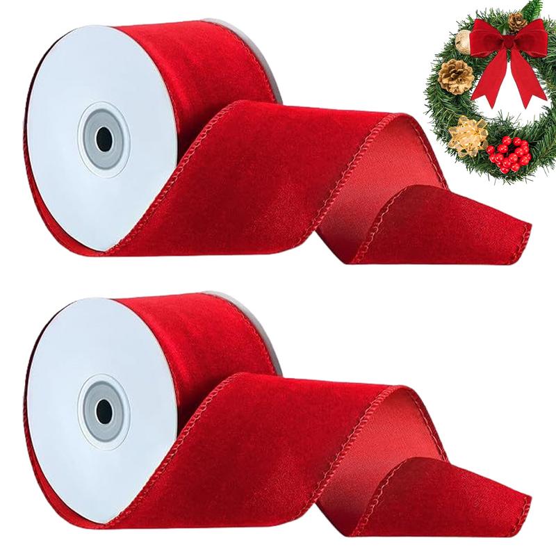Velvet Ribbon Roll - 両面ベルベットリボン,幅の広いリボン,手作りのリボン,クリスマスクラフト用品,2ロールパッケージ