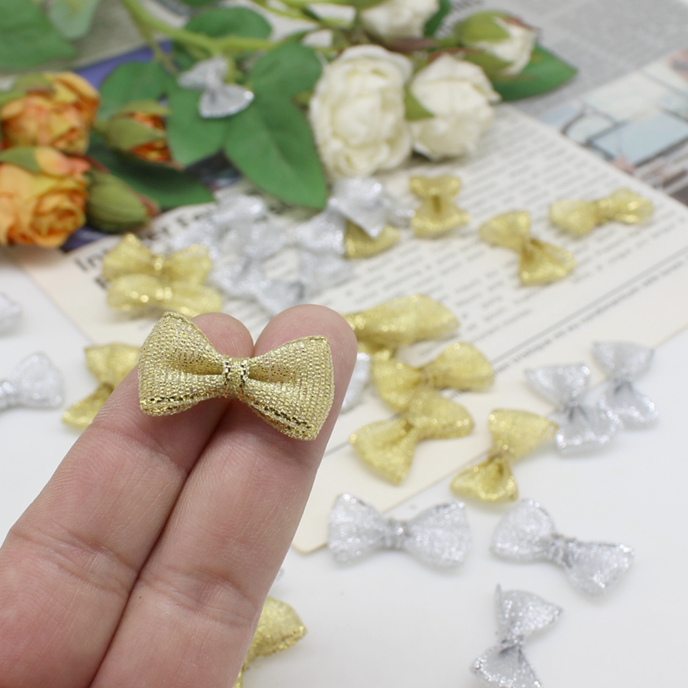 Embellishments For Scrapbooking - 50/100 個 15 ミリメートル-30 ミリメートルゴールドとシルバーの手作りリボン弓工芸品結婚式の招待状装飾装飾スクラップブッキング用