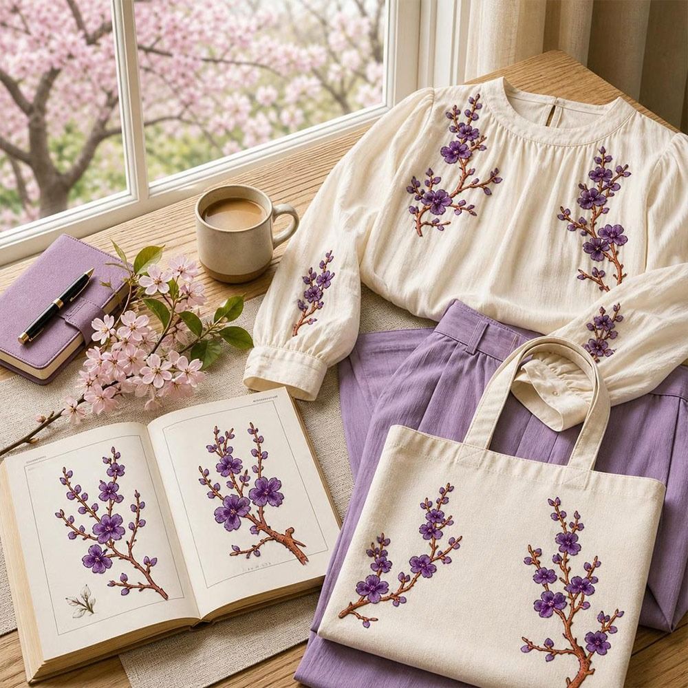 Applique Patch Flower - DIY桜の花アイロン接着パッチ アイロン接着＆縫い付け ホットメルト接着剤 刺繍入り花柄パッチ 枝の刺繍アップリケ