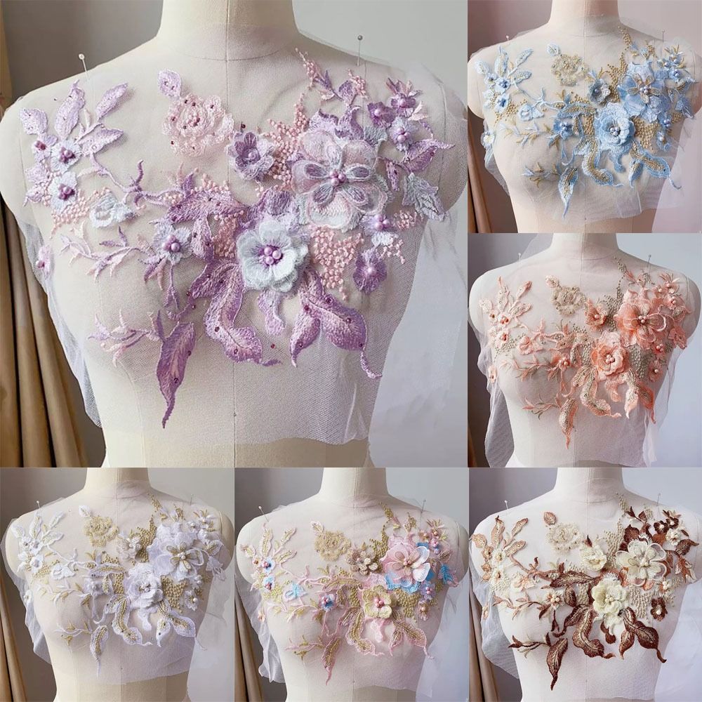 3D 花ビーズレース生地アップリケ刺繍縫製パッチ結婚式のイブ - Embellishments For Scrapbooking のレビューと価格