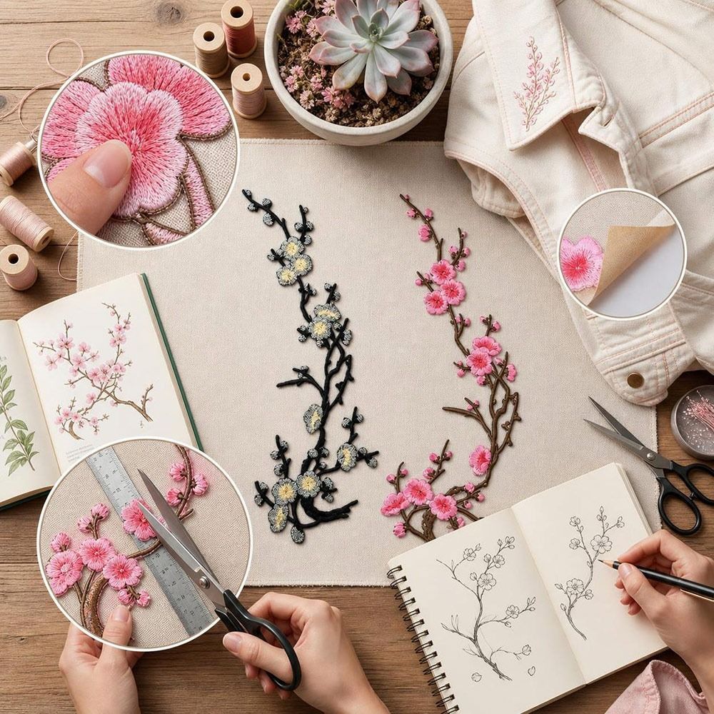 DIY桜の花アイロン接着パッチ アイロン接着＆縫い付け ホッ - Applique Patch Flower のレビューと価格