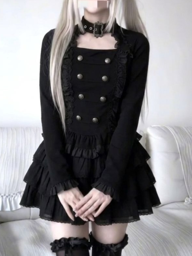 ゴシック・原宿・ロリータ 2ピースセット レディース ダブル - Elastic Lace Trim のレビューと価格