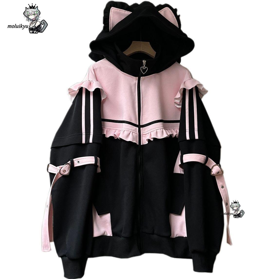 Y2K カワイイ猫耳パーカー レディース ピンク ブラック  - Embellish Knit のレビューと価格